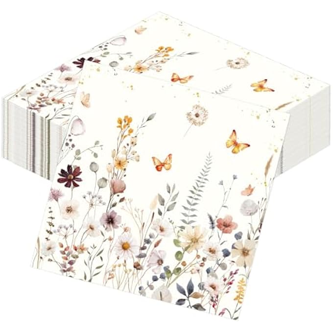 PACK OF 50 NAPKINS FLOWERS, PAPER NAPKINS, WILD FLOWER, ABSORBENT DISPOSABLE NAPKINS, FLOWERS TABLE DECORATION FOR BIRTHDAYS, PARTIES, WEDDINGS, COMMUNIONS - Image 1